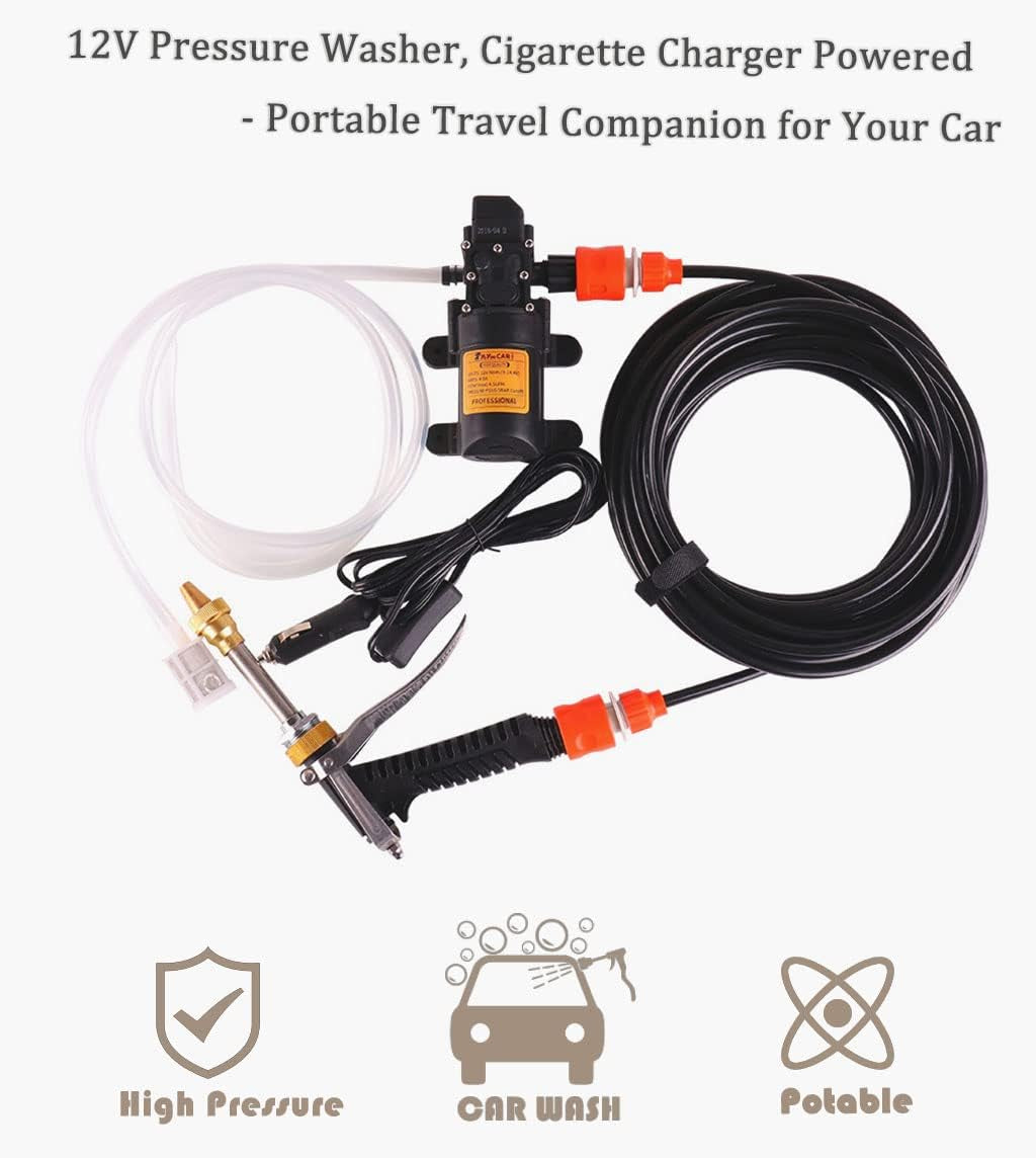 12V Car Pressure Washer, 100 PSI Portable Pressure Washer with 20Ft Washer Hose for Cars, Garden, Vehicles, Projects