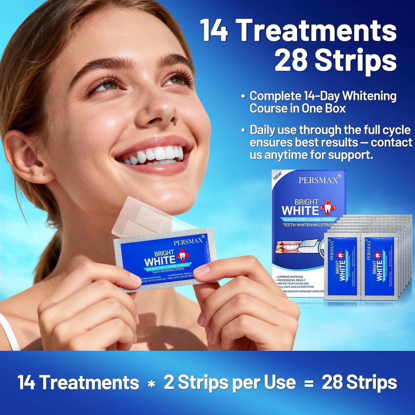 Teeth Whitening Strips – Professional Dentist Approved, Gum-Safe Formula, 28 Non-Slip Strips Kit, 14 Treatment, Pain-Free Express Whitening in 30 Min, Easy to Use for Bright Smile