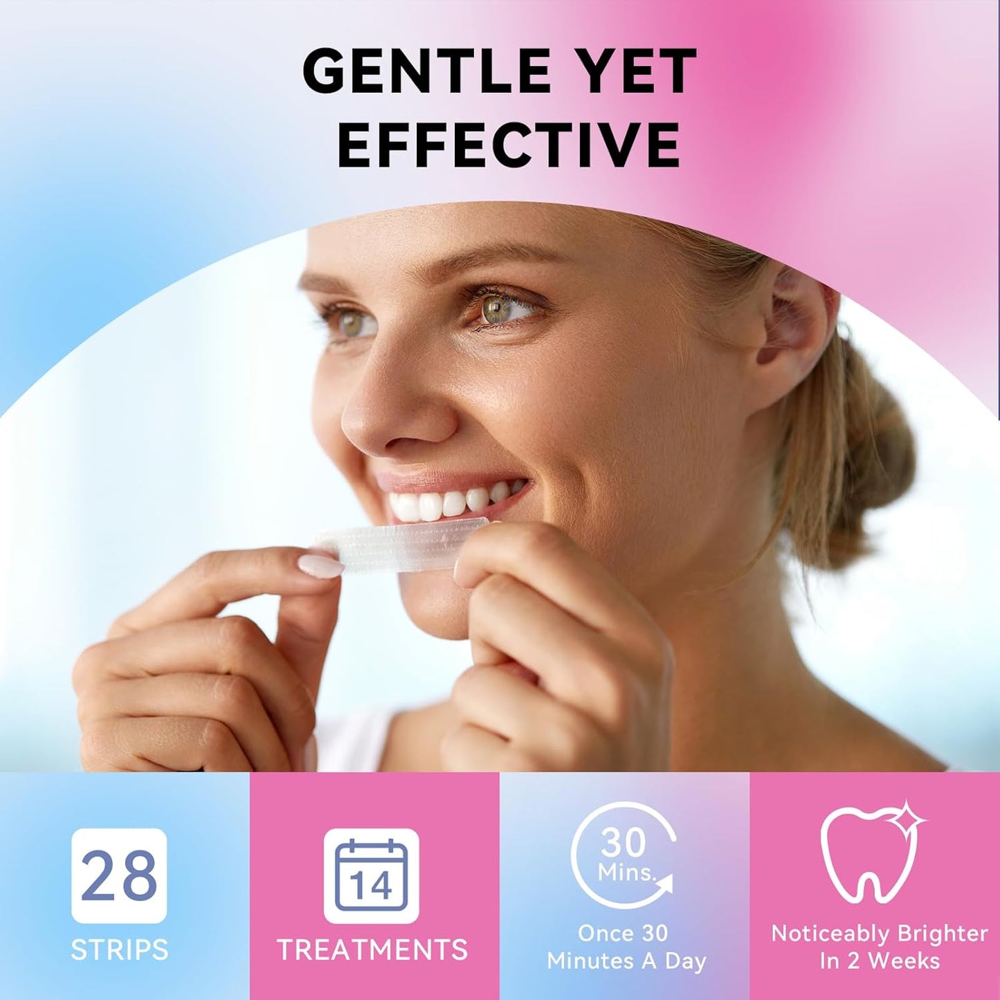 Teeth Whitening Strips, Non-Sensitive Formula for 5X Whiter Teeth Enamel-Safe, 28 Whitening Strips for Effective Dental Stain Removal, Achieve a Brighter Smile Removes Years of Stains