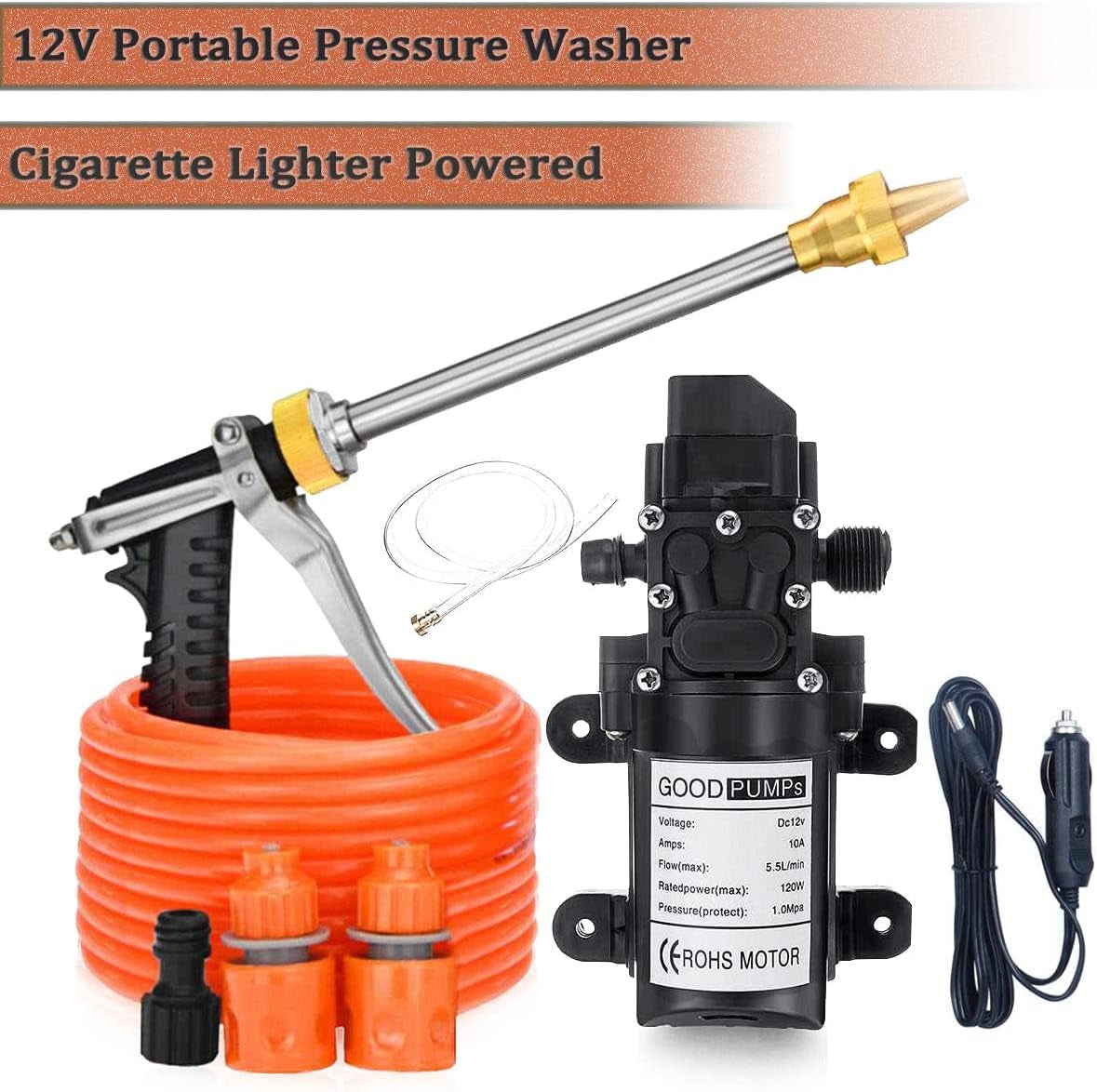 12V Car Pressure Washer, 100 PSI Portable Pressure Washer with 20Ft Washer Hose for Cars, Garden, Vehicles, Projects